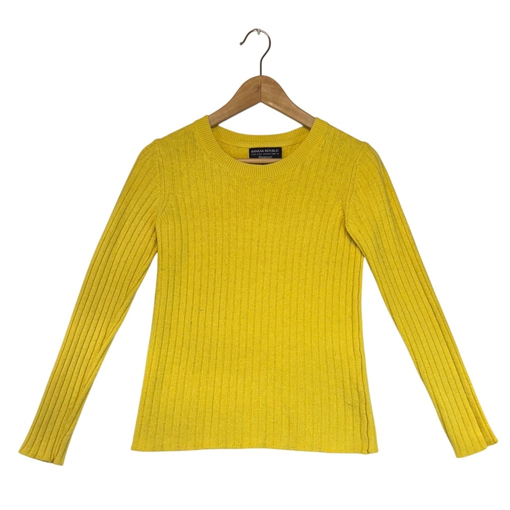 Banana Republic Yellow Ribbed Wool/Cashmere Blend Sweater Italian Yarn Classic M